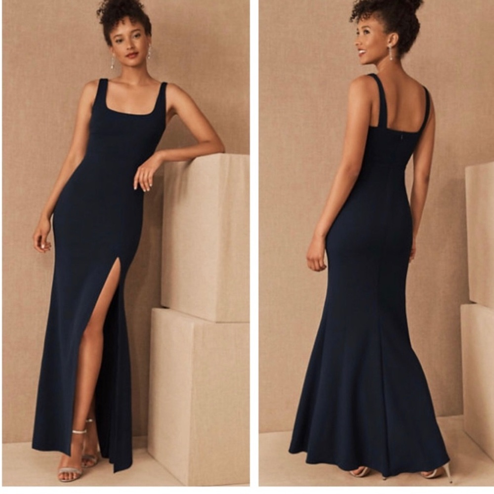 BHLDN navy Adena square neck dress